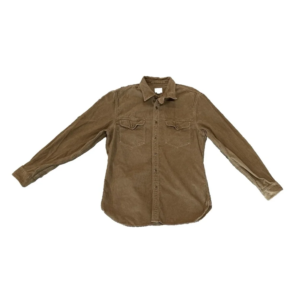 J.Crew Classic Corduroy Shirt Men's Medium Tan Button-Up Long Sleeve 100% Cotton